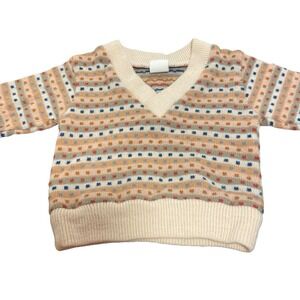 Vintage 3 Month Boys V-neck Sweater Pullover Geometric Acrylic Tan